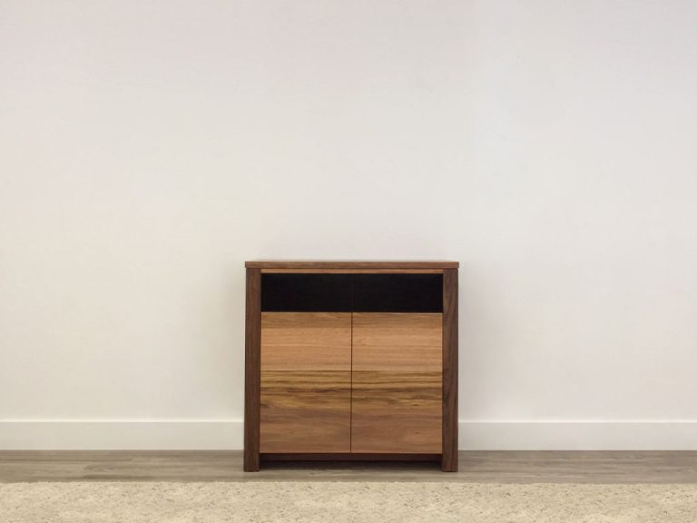 tall tv cabinet with 2 doors and tinted glass panel made from blackwood timber in adelaide