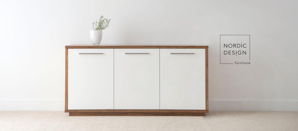 white and timber buffet with modern square design