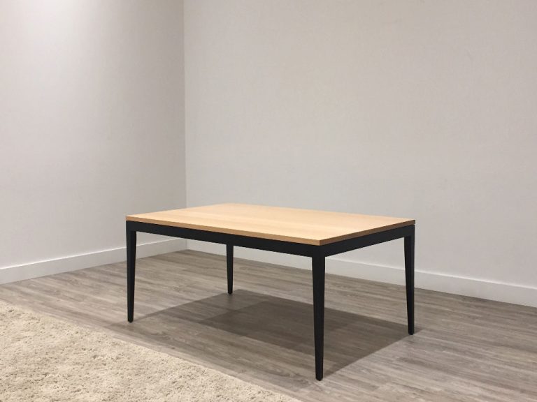 custom made slim small dining table with black base and 4 slim legs