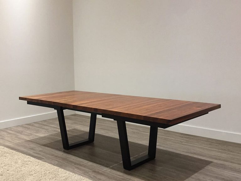 extendable dining table made in adelaide in tasmanian blackwood with black base