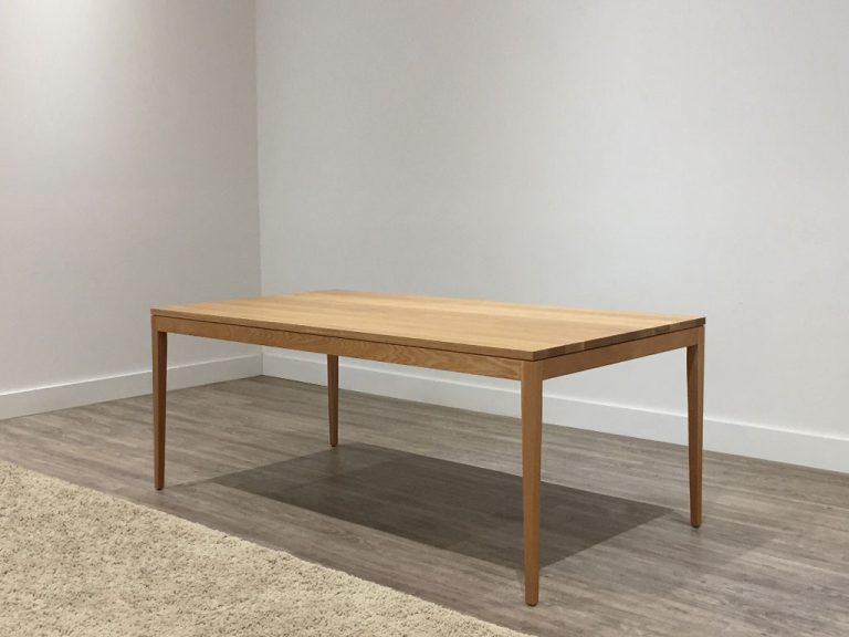 2 metre slim dining table with 4 tapered legs in american oak timber custom made in adelaide