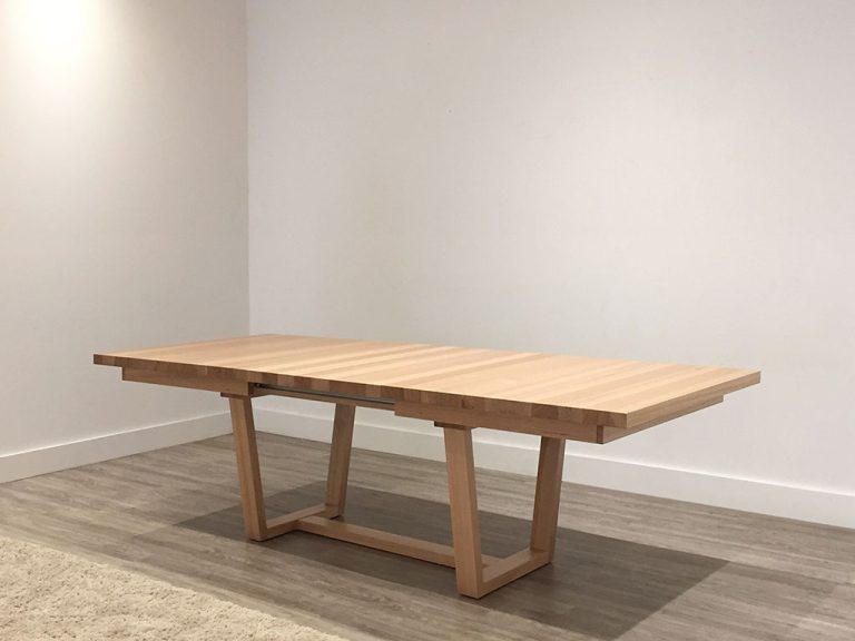 large custom dining table with blackwood timber top and black open base made in adelaide