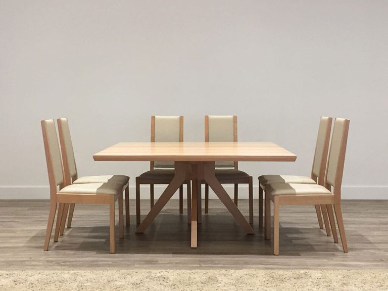 angled leg square dining suite as an 8 seater with feature upright highback dining chairs