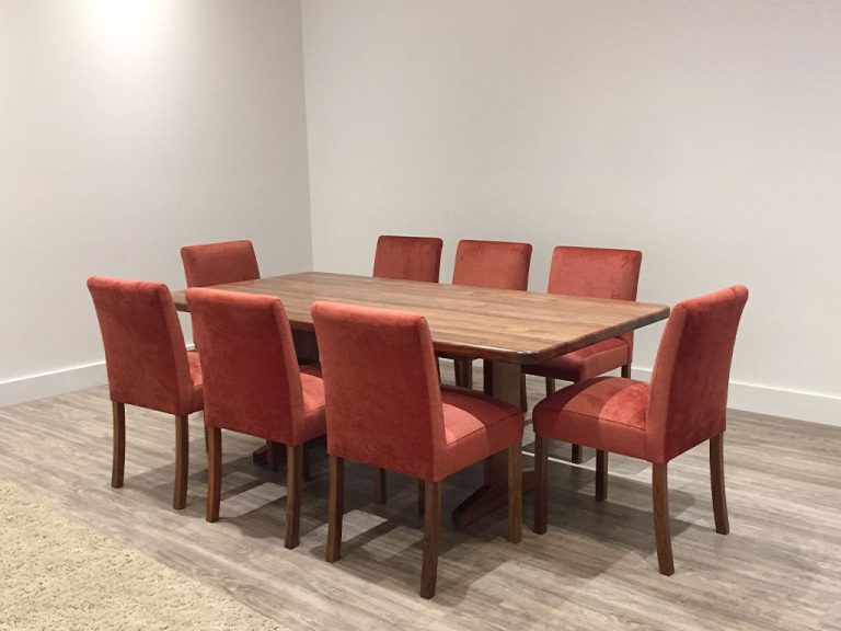 custom extendable dining table in toned timber with pedestal base and tapered rectangular top made in adelaide