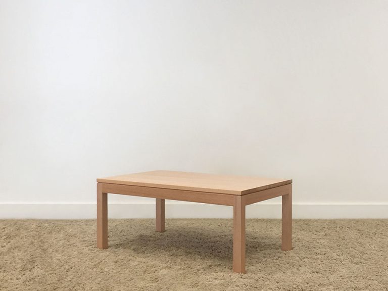 solid timber coffee table with rectangular top and straight legs