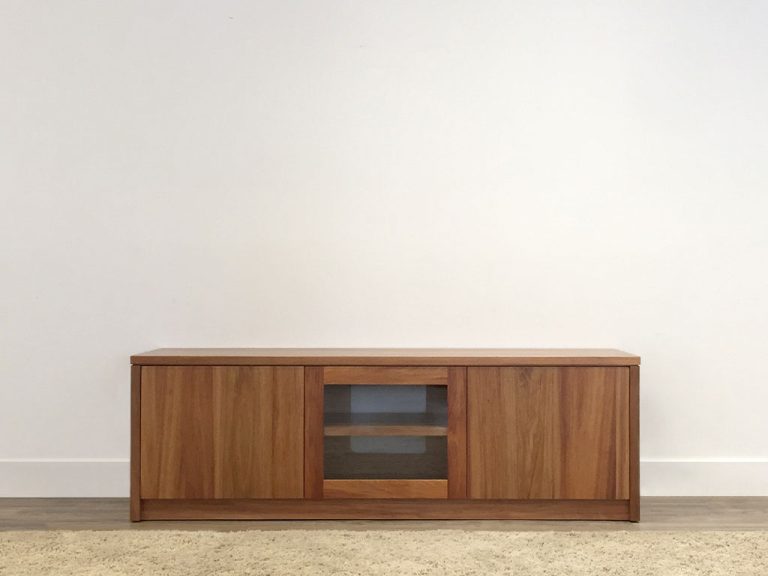 modern entertainment unit with push to open doors and internal shelves