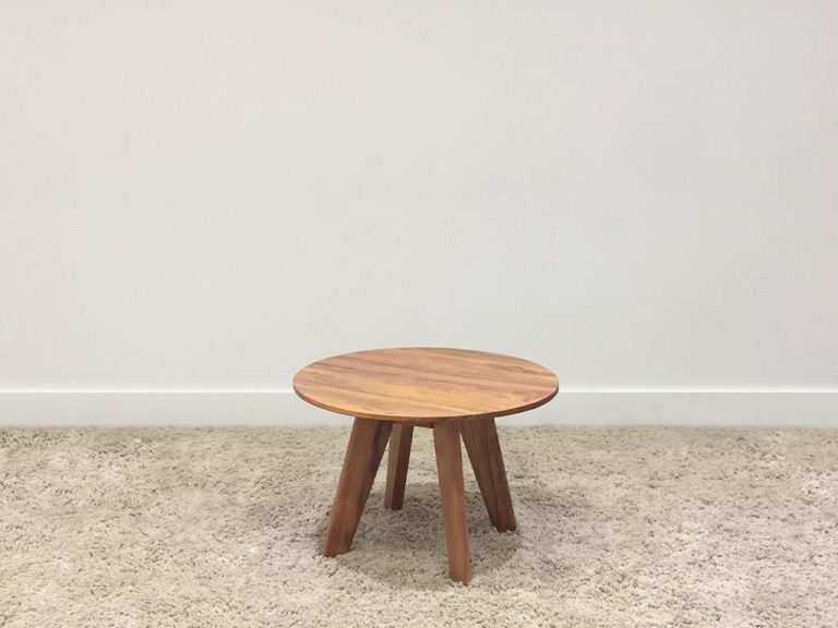 modern timber side table with round top and flared legs made in adelaide