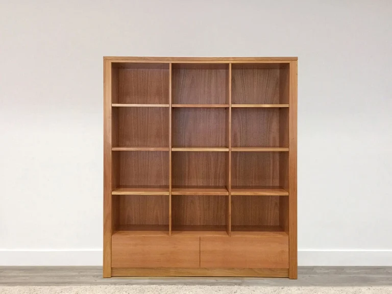 bespoke bookcase custom made wide with 4 shelves and storage space below