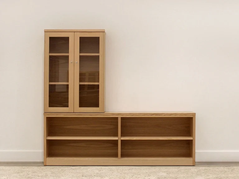 bespoke bookcase office display storage with shelves and glass doors handmade in adelaide