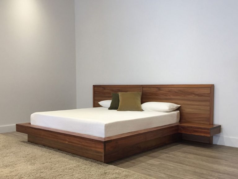 king bed with timber headboard & timber box base and attached bedsides custom made bed