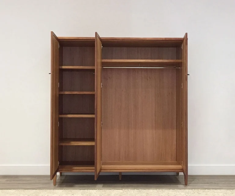 tasmanian blackwood timber wardrobe with internal shelving and rail space and shelves