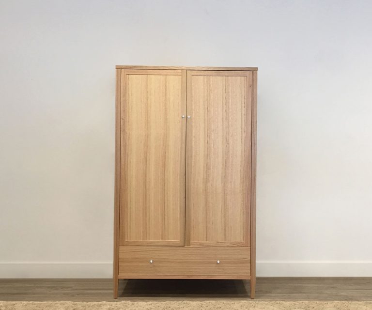 australian tasmanian oak timber wide wardrobe with two doors and bottom drawer