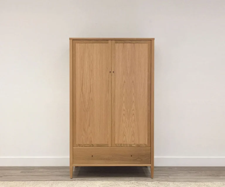 american oak timber wardrobe with two doors and bottom drawer adelaide made