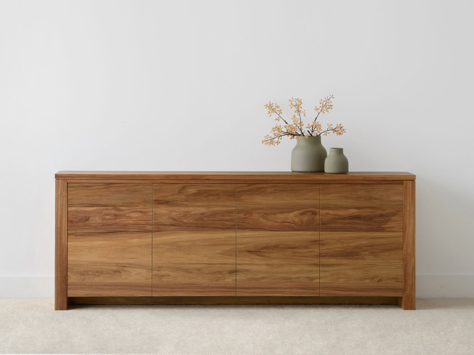 solid timber dining room buffet with four doors and full base in tasmanian blackwood