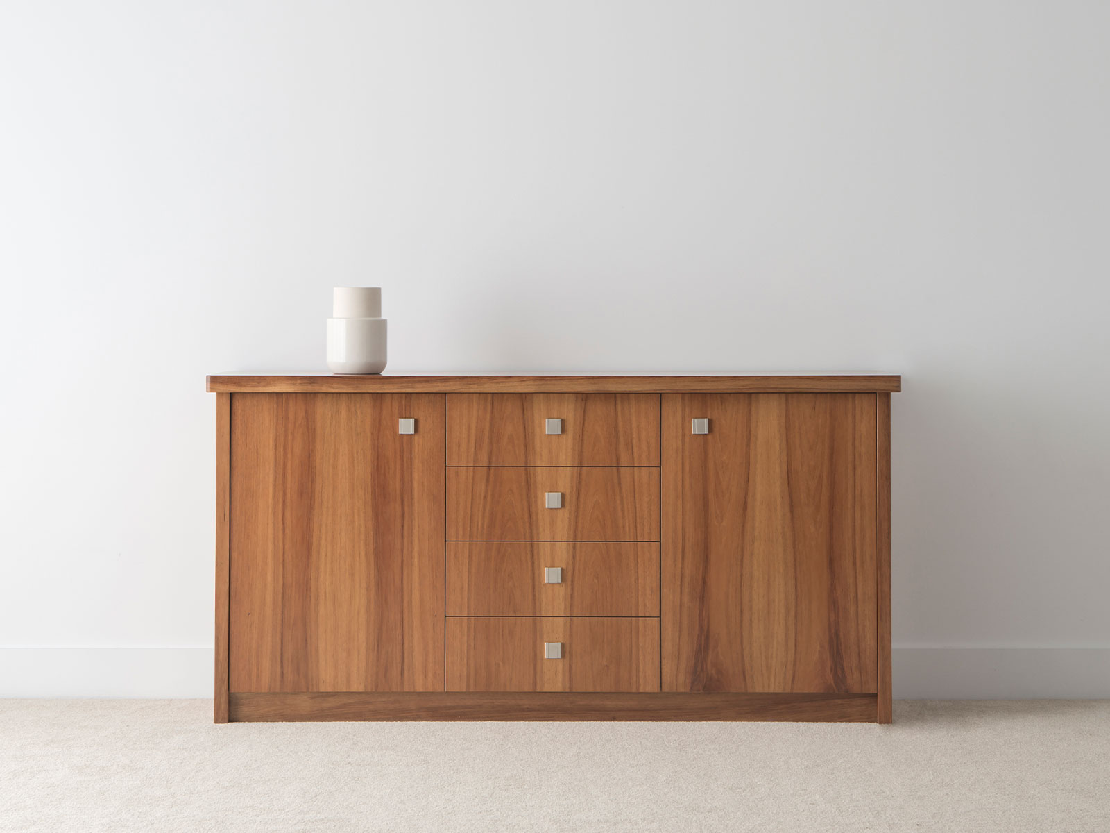 tall buffet sideboard with 4 drawers and 2 doors in tasmanian blackwood timber on full base with silver square handles