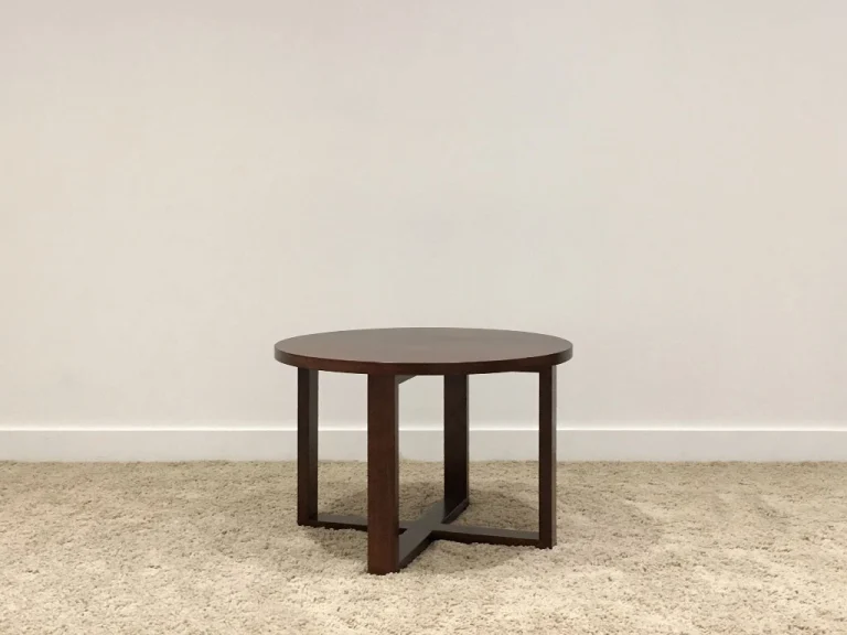 chocolate toned timber round coffee table made locally