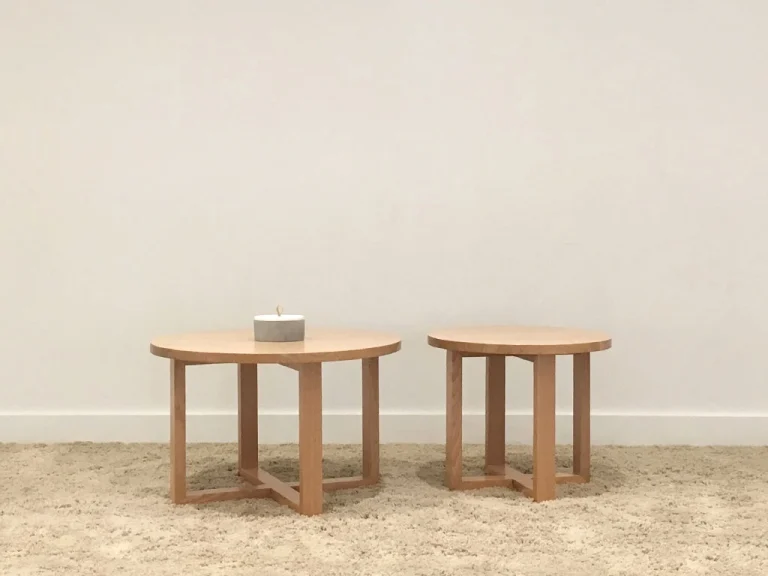 american oak timber coffee table with round top