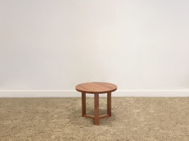 tasmanian blackwood timber round side table with custom 3 leg base