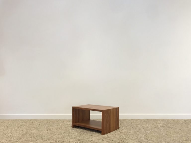 adelaide made solid timber coffee table with full panel ends and shelf