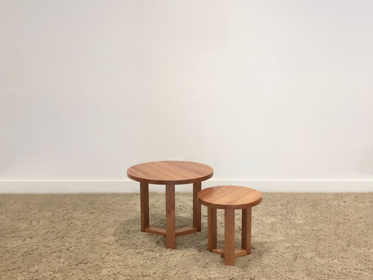 custom made australian blackwood timber round tables with custom 3 leg base