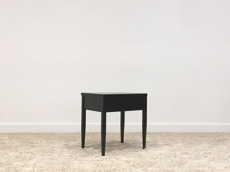 custom timber bedside table with single drawer in black finish