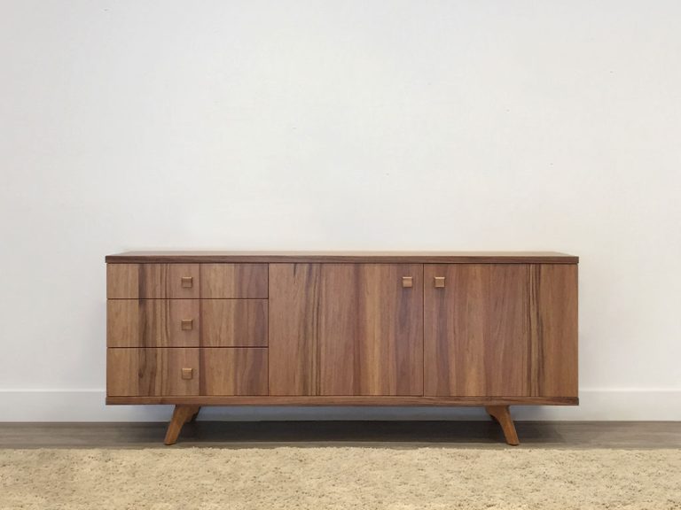 blackwood timber sideboard with 3 drawers and 2 doors and angled legs made in adelaide