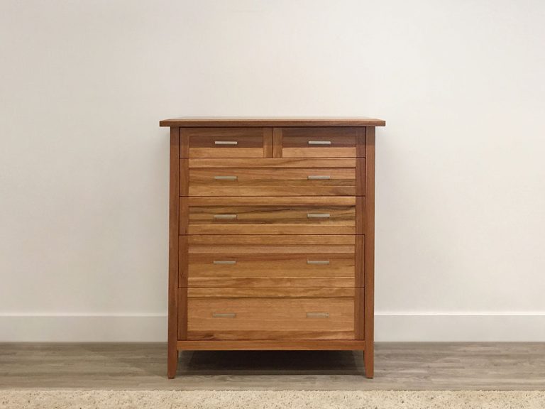 custom timber tallboy with 6 drawers, made in blackwood timber