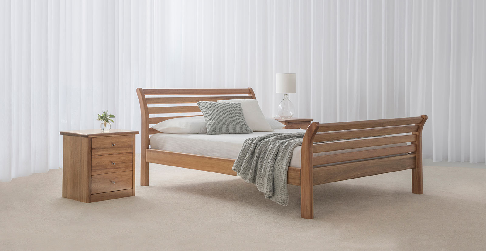 traditional bedroom suite crafted in tasmanian blackwood with matching bedside cabinet