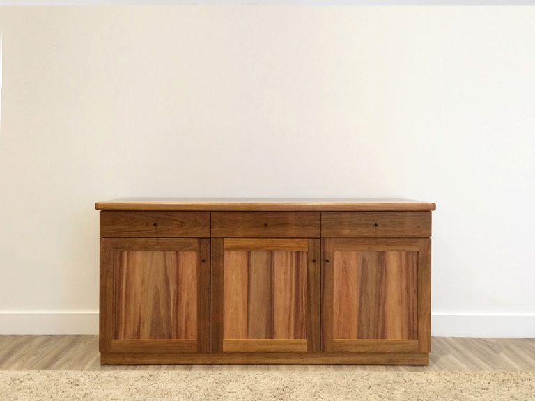 australian timber custom made buffet with three door and three drawers ornate corners made in adelaide