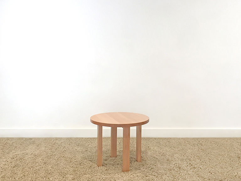 custom made australian timber side table with round top and rectangular legs