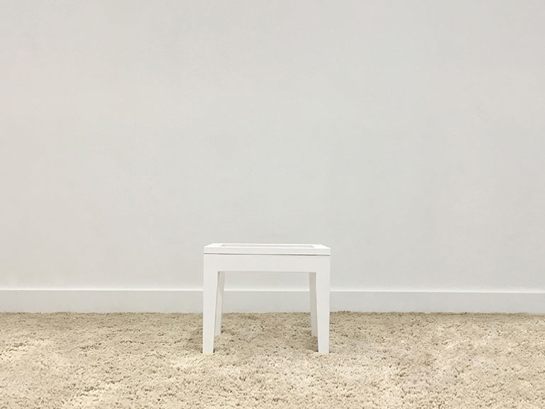 white timber side table custom made with square glass top and tapered legs