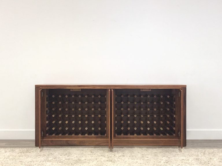 custom made wine storage cabinet with built in rack, made from australian blackwood timber