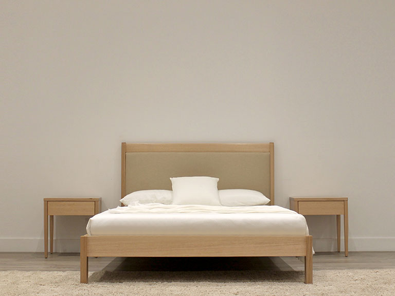 Australian Timber Custom Made Bedframe with Upholstered Headboard