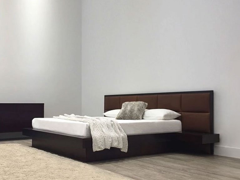 Custom Made Brown Leather Panel Bed Crafted From Australian Timber