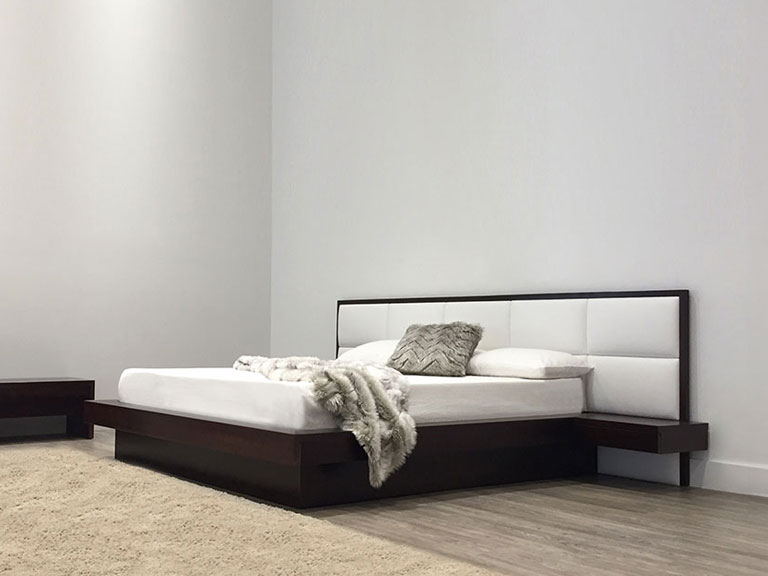 Custom Made White Leather Panel Bed Made From Australian Timber