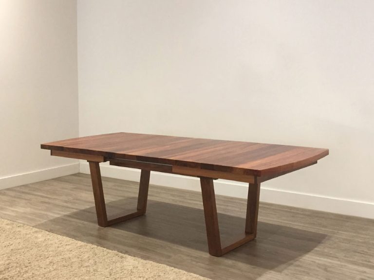 custom made in Adelaide extendable dining table in Australian Tasmanian blackwood and modern timber leg