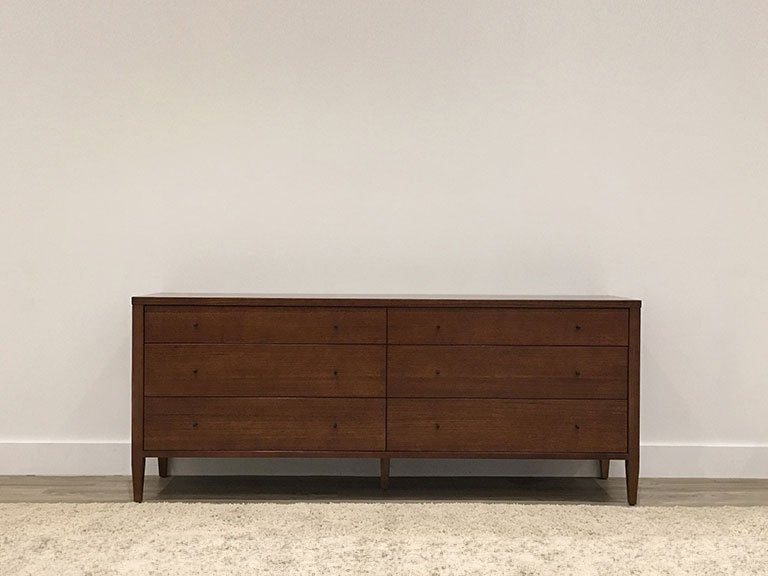 Chocolate Toned Timber Chest of 6 Drawers with Tapered Legs