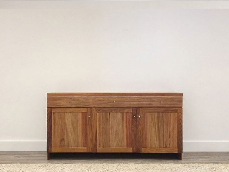 timber buffet with 3 doors and 3 drawers made in tasmanian blackwood with small chrome handles and square edges