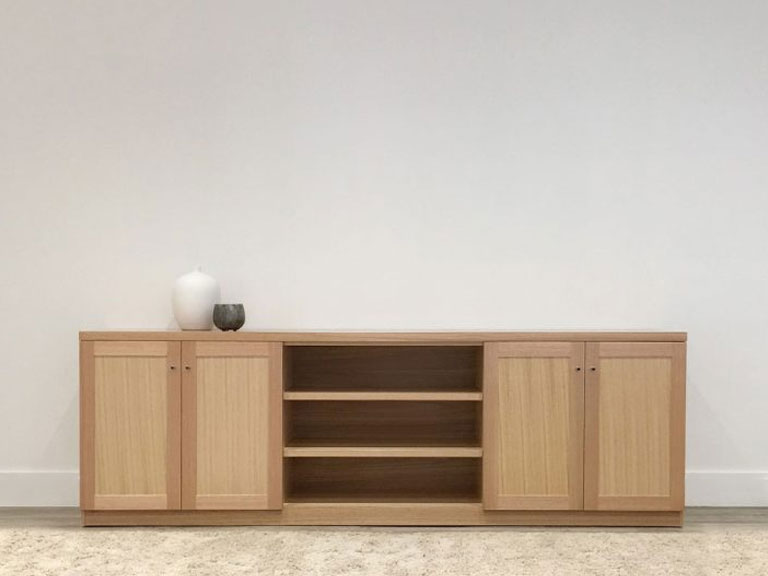 Solid Timber Buffet with Open Shelving and 4 Doors