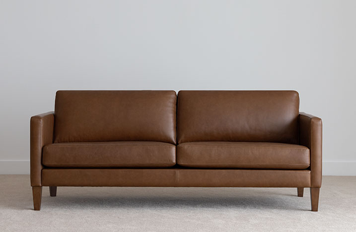 3 seater tan contemporary leather lounge