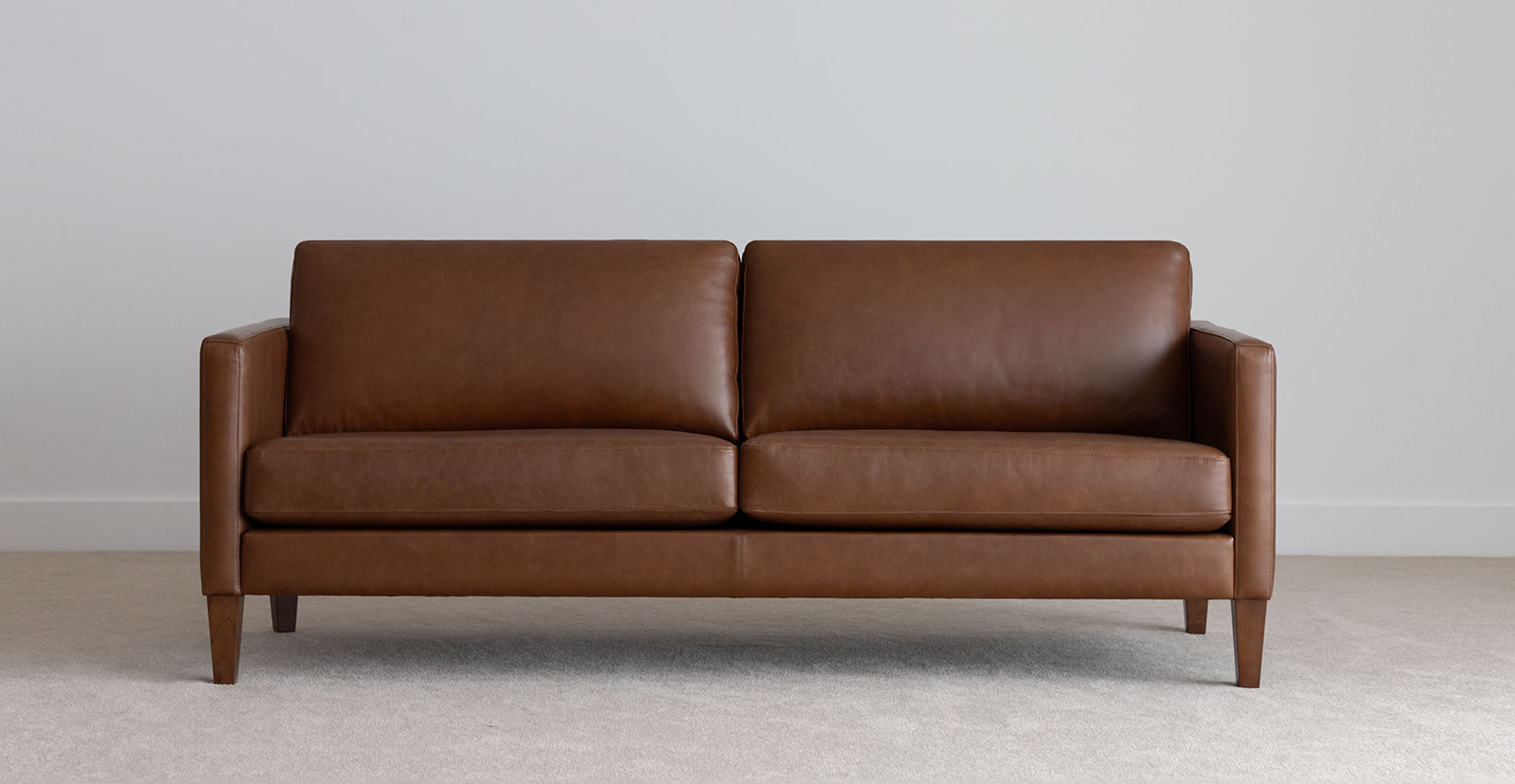 natural tan leather 3 seater sofa thin arm