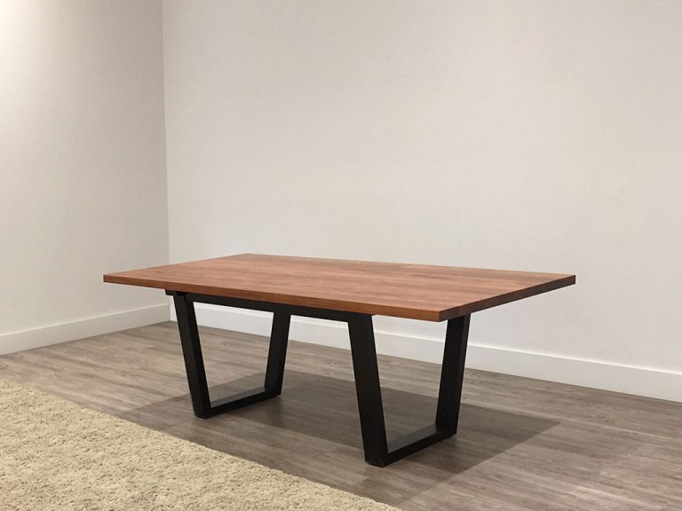 custom made blackwood dining table with black legs and straight table top with square edges