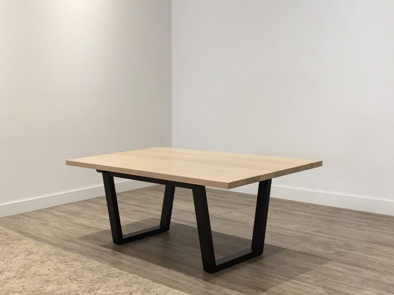 solid timber dining table with black legs and white wash custom made in adelaide