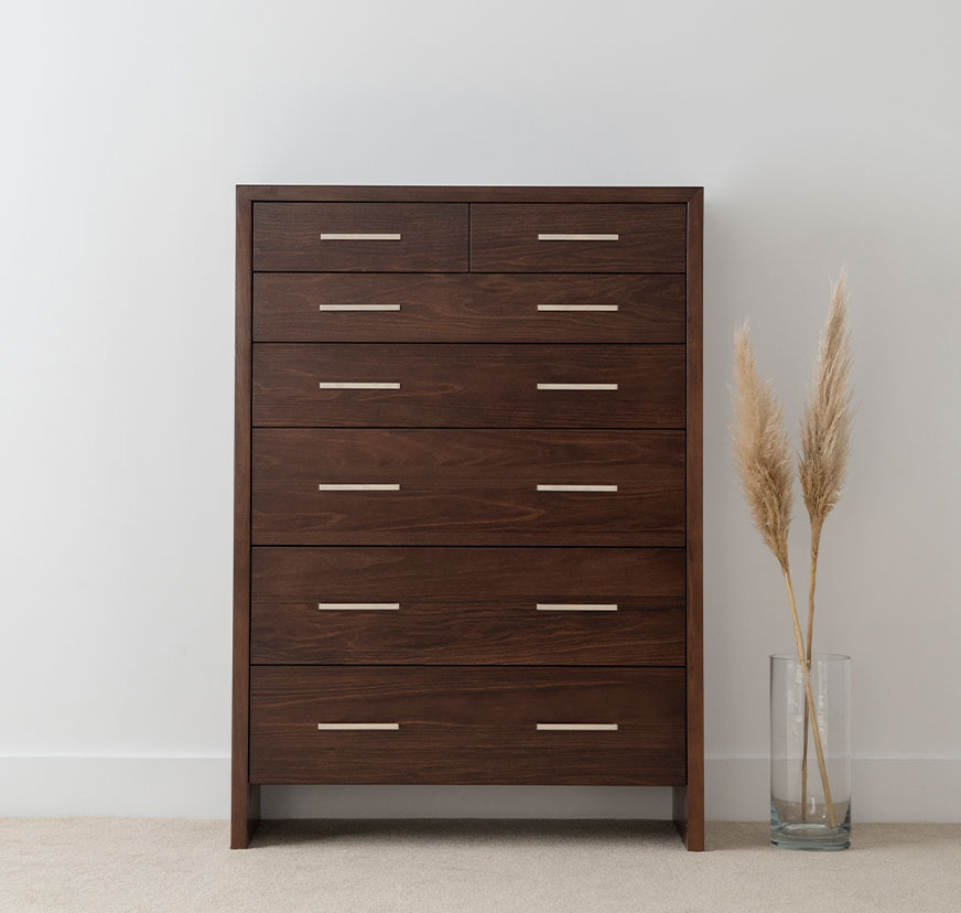 Custom chocolate timber bedroom tallboy dresser