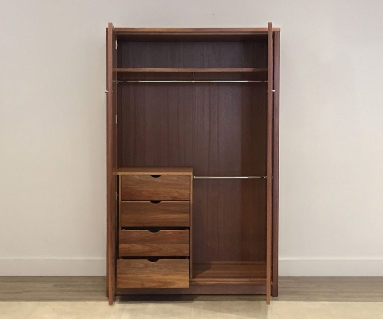 Custom storage option in freestanding hanging wardrobe