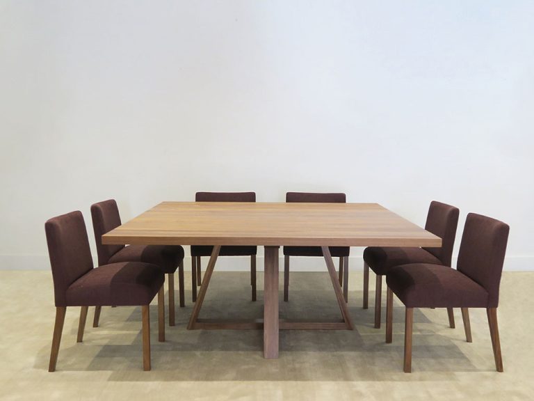 Made in Adelaide Custom 1.8m Square Dining Table Set with curved fully upholstered dining chair